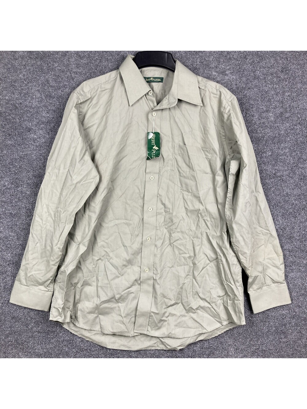 Bert Pulitzer Mens 16 1/2  34/35 Olive Green Single Needle Button Shirt New